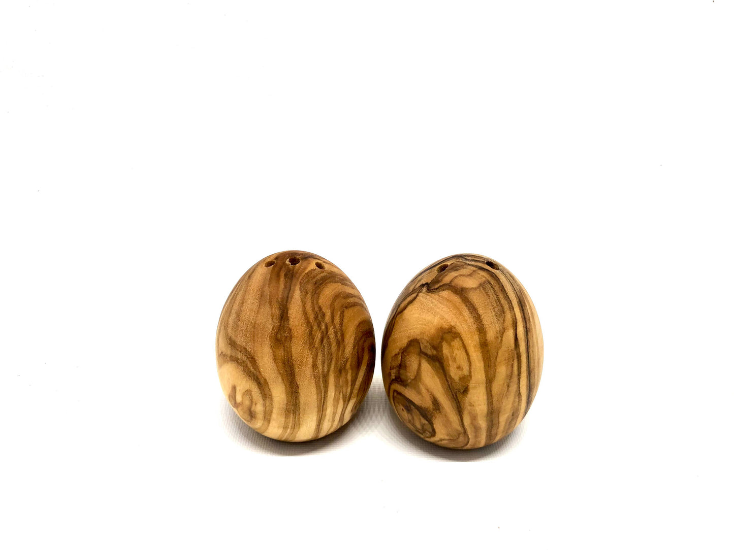 Set of 2 olive wood salt and pepper shakers egg shape