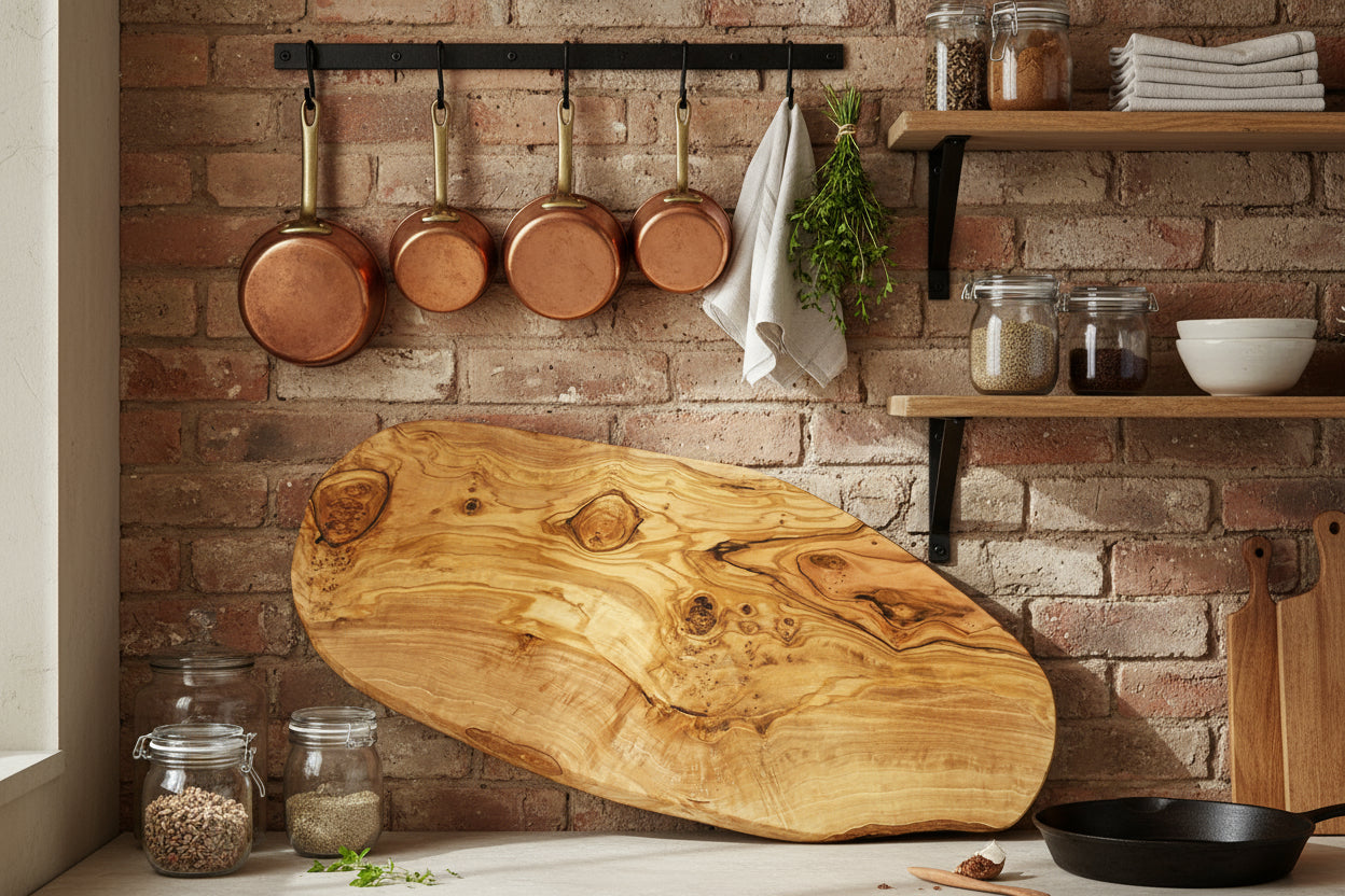 Natural edge cutting board 45 cm olive wood