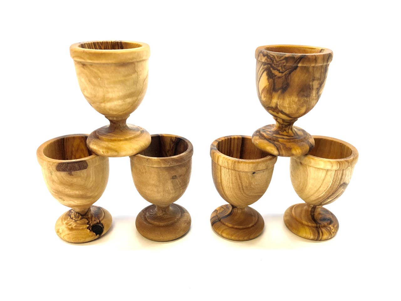Egg cups pair turned from olive wood