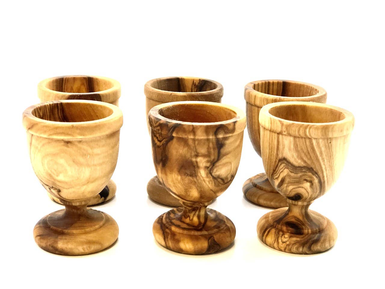 Egg cups pair turned from olive wood