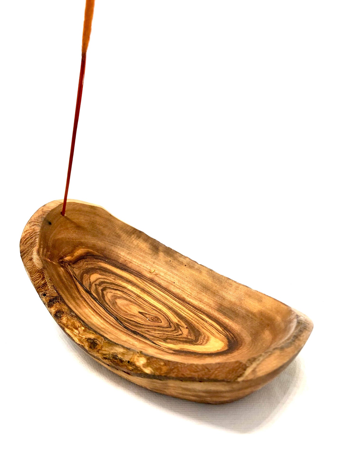 Rustic oval incense holder 16 cm made of olive wood