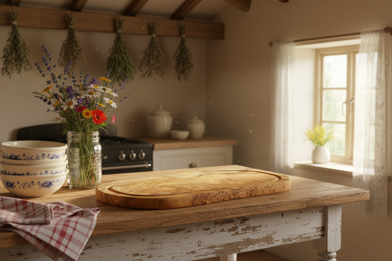 Live edge Chopping/Cutting board with juice groove approx. 40 — 44 cm olive wood