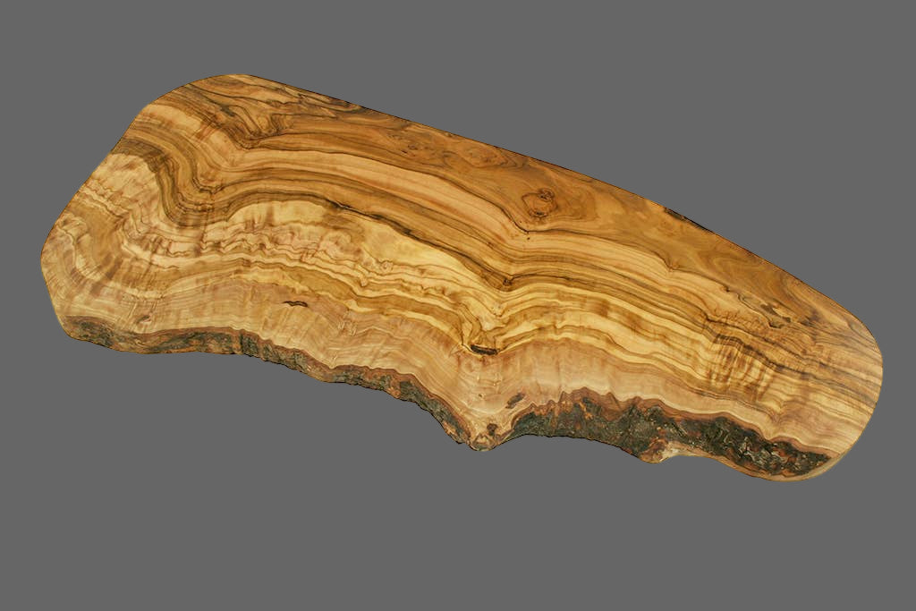 Wooden cutting board with natural grain pattern on a white background
