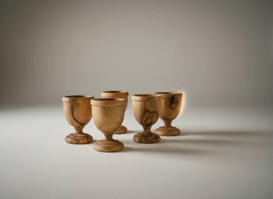 Egg cups pair turned from olive wood