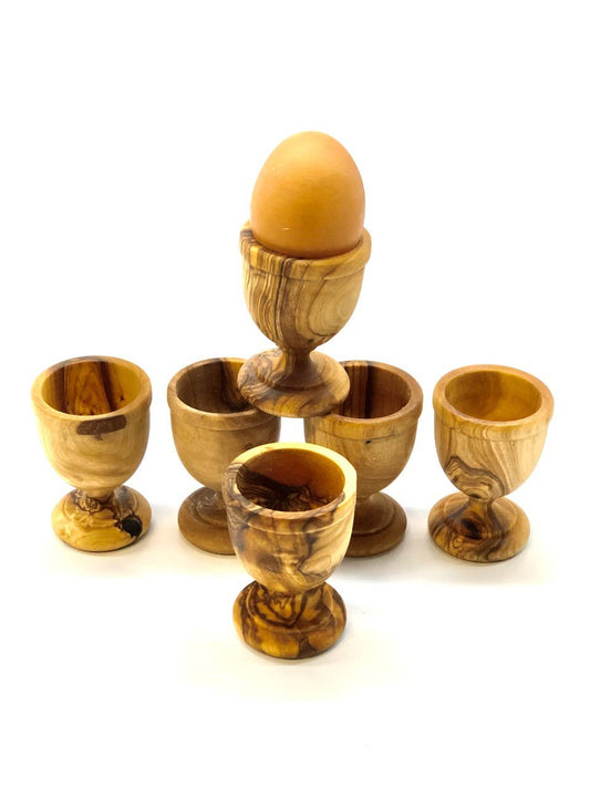 Egg cups pair turned from olive wood
