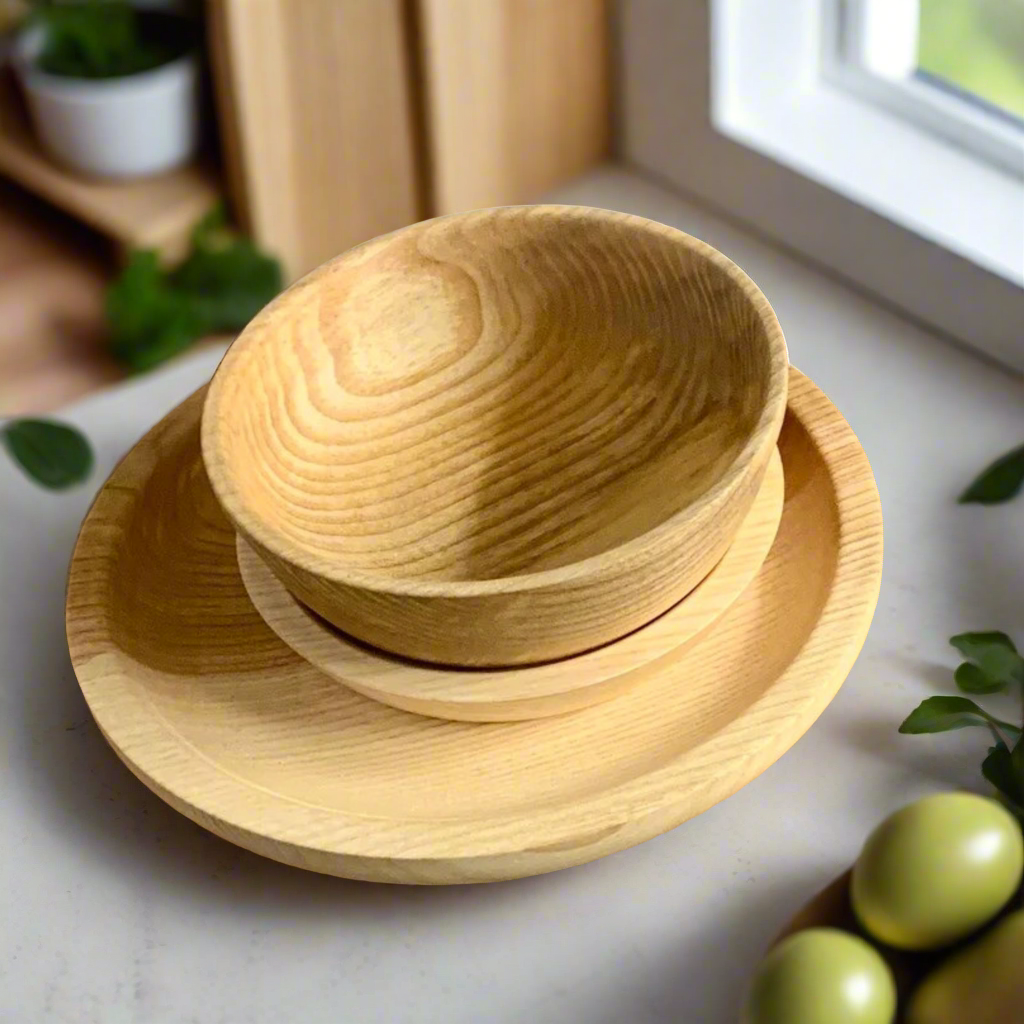 Tableware Set: Plate, Bowl, Side Plate Ash