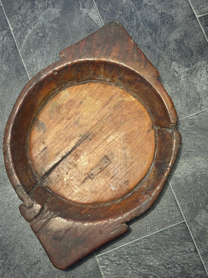 Antique Wooden Dough Bowl: Rustic Farmhouse Treen 67cm