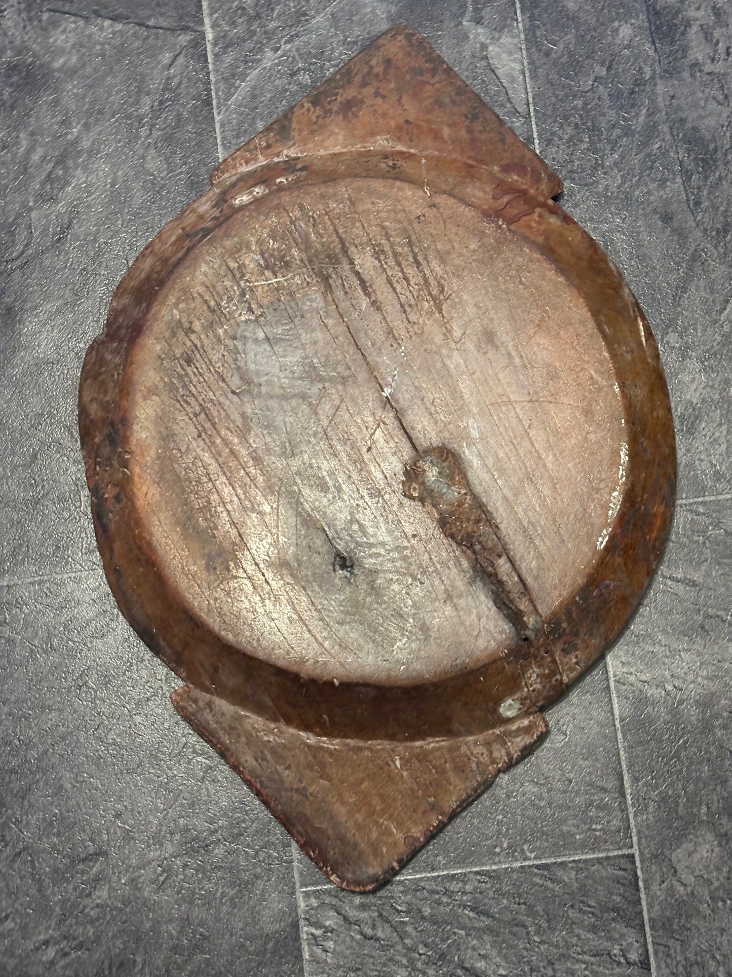 Antique Wooden Dough Bowl: Rustic Farmhouse Treen 67cm