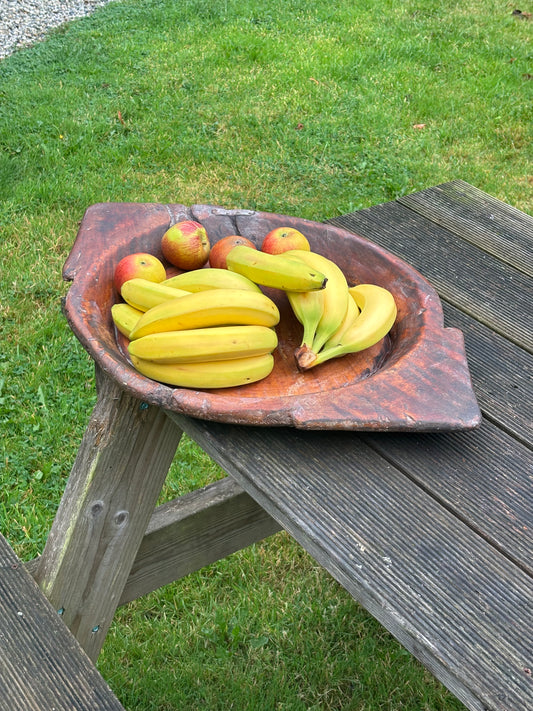 Antique Wooden Dough Bowl: Rustic Farmhouse Treen 67cm