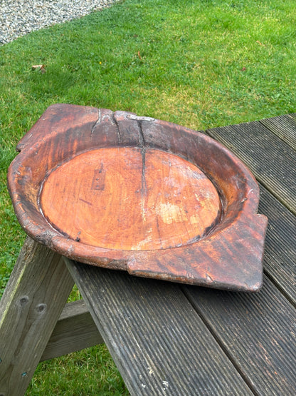 Antique Wooden Dough Bowl: Rustic Farmhouse Treen 67cm