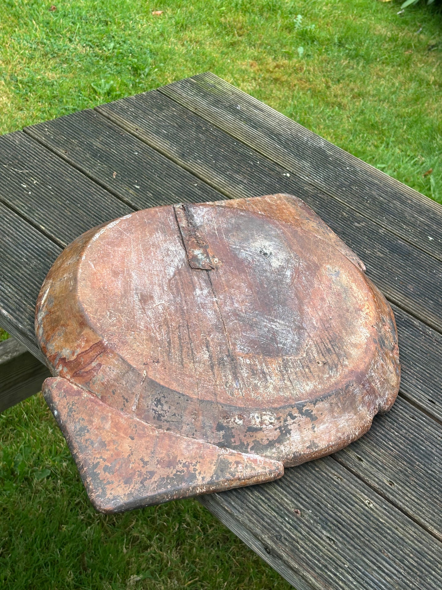 Antique Wooden Dough Bowl: Rustic Farmhouse Treen 67cm