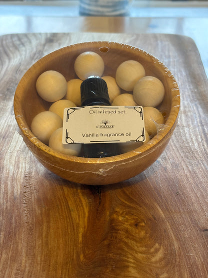 Vanilla Oil Infusion Set - Hand Turned Wood Bowl & Scented Oil Gift