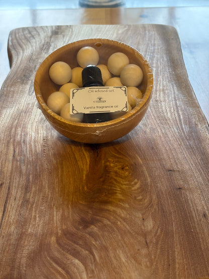 Vanilla Oil Infusion Set - Hand Turned Wood Bowl & Scented Oil Gift