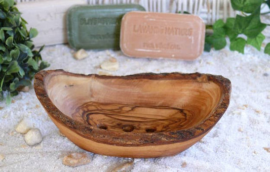 Olive wood oval soap dish length approx. 9 — 11 cm